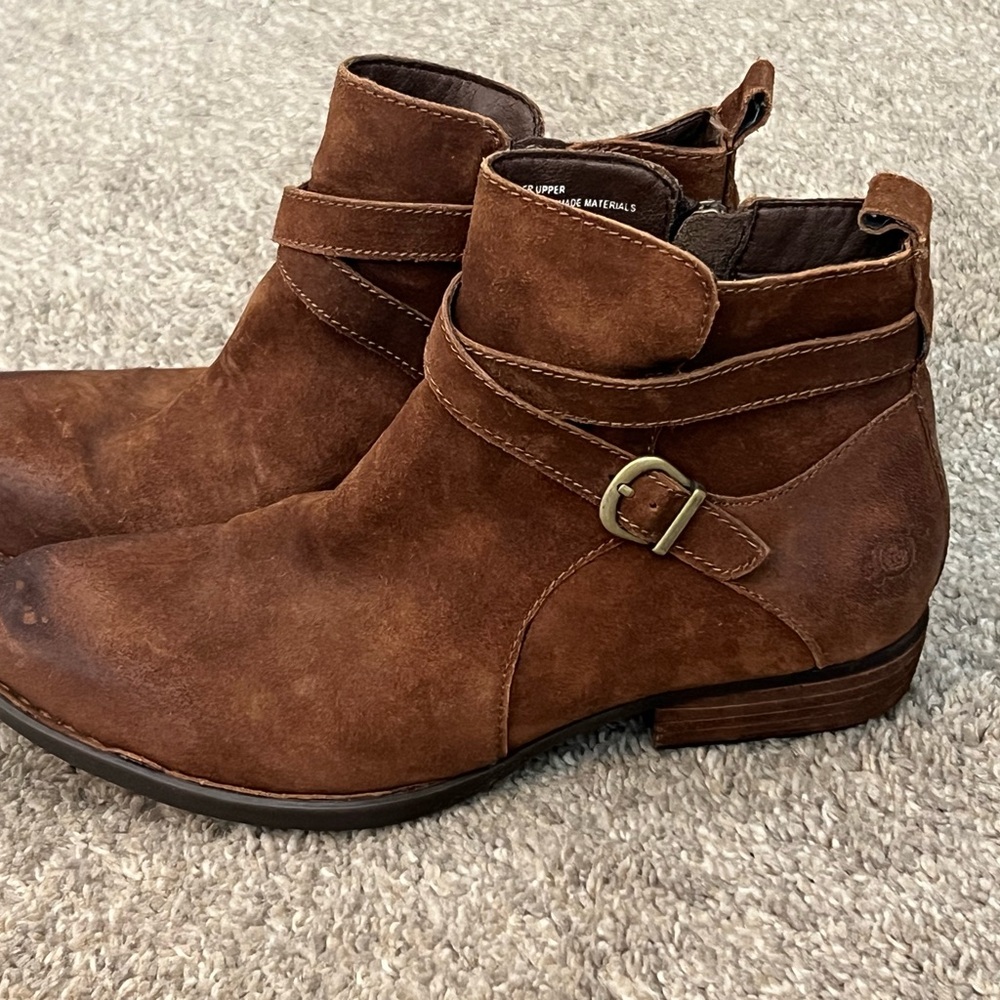 Brown Suede Ankle Boots with Buckle